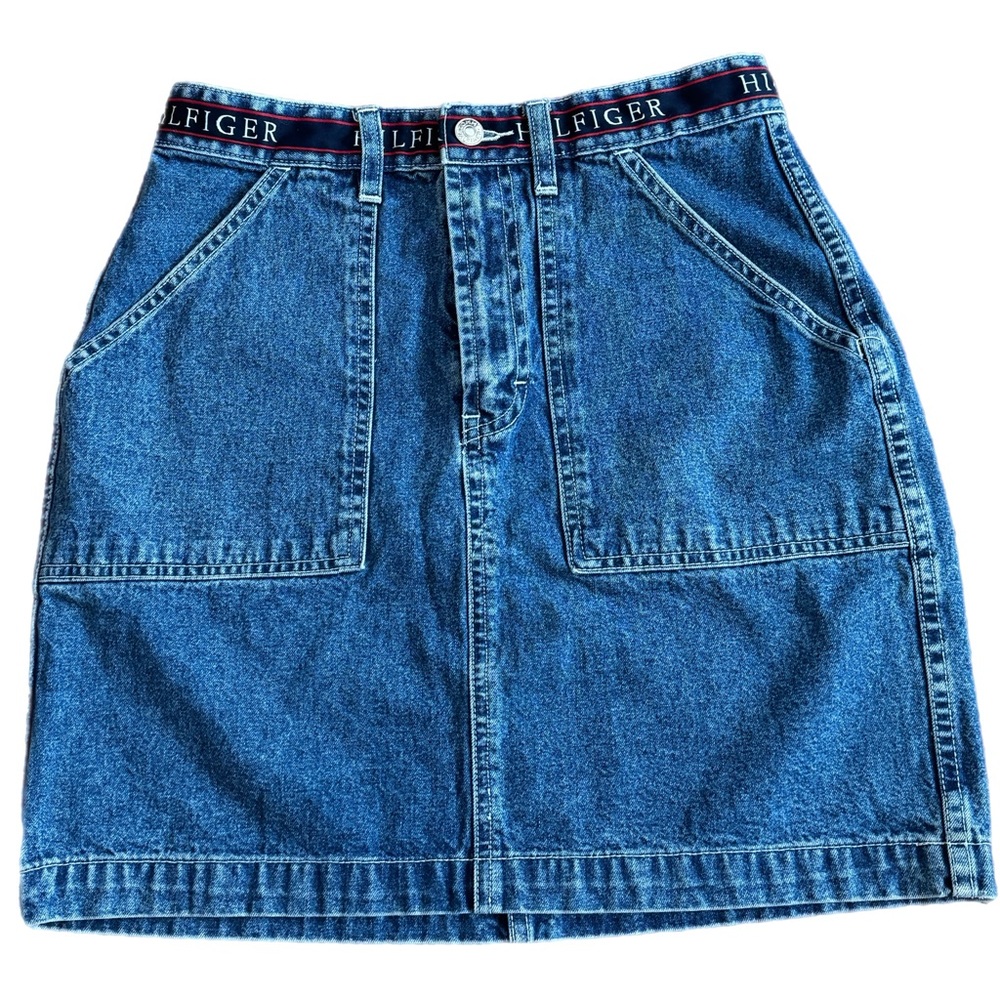 90's Tommy Hilfiger Denim Skirt | Tommy Hilfiger | 90s skirt Logo waist band - Picture 1 of 8
